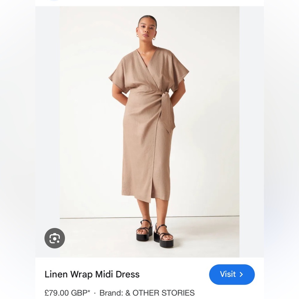 & Other Stories Tan Wrap Midi Dress with Dolman Sleeves